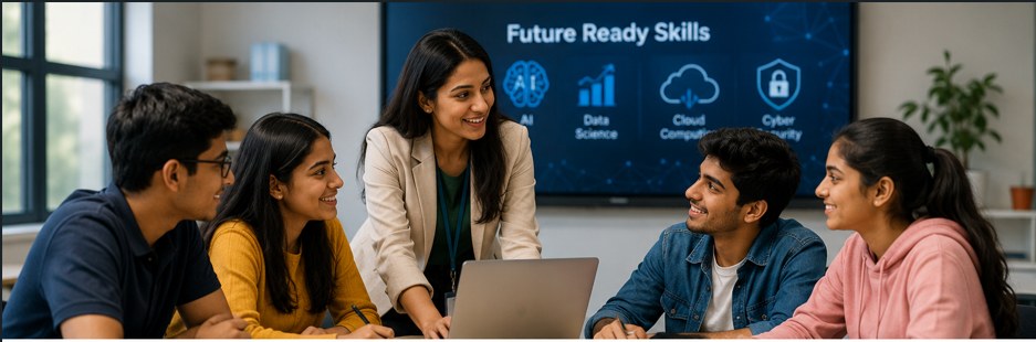 Students learning future-ready skills — AI, Data Science, Cloud Computing and Cybersecurity — at Bright Achievers Institute